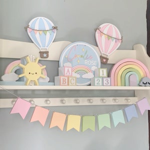 Wooden bunting, pastel bunting flags, chunky bunting, rainbow bunting, nursery decor, nursery garland, childrens decor, pastel decor,