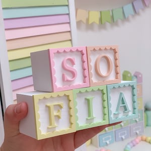 Name blocks, alphabet blocks, blocks, letter blocks, personalised blocks, wooden blocks, personalised nursery decor, scallop nursery,