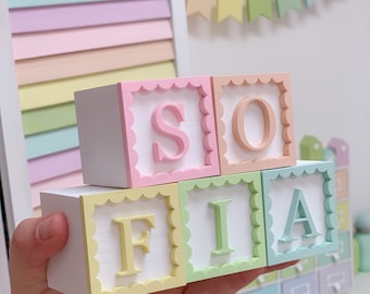 baby name blocks, letter blocks, alphabet blocks, baby blocks, letter cubes, personalised baby gift, pastel baby decor