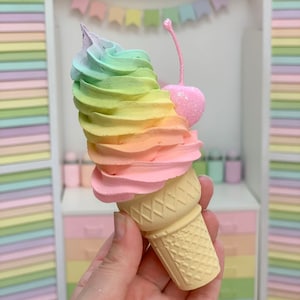 Fake ice cream, summer tiered tray, ice cream shelfie, food prop, soft serve, fake candy, rainbow ice cream, ice cream decoration