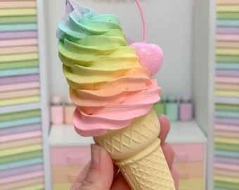 Fake ice cream, summer tiered tray, ice cream shelfie, food prop, soft serve, fake candy, rainbow ice cream, ice cream decoration