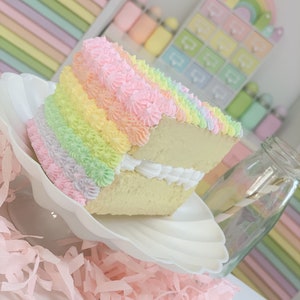 Fake cake slice, fake cake, fake bakes, faux cake, candy party, candy theme, rainbow cake, Christmas candy decor, rainbow cake