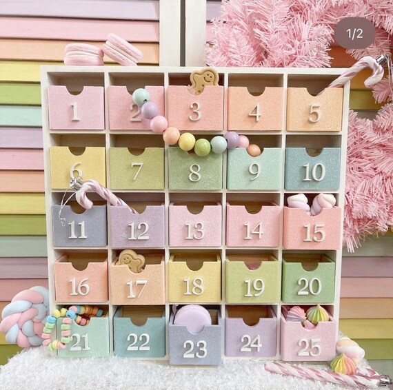 Rainbow advent calender, advent calender, pastel advent calender, advent, drawer advent calender, wooden advent calender