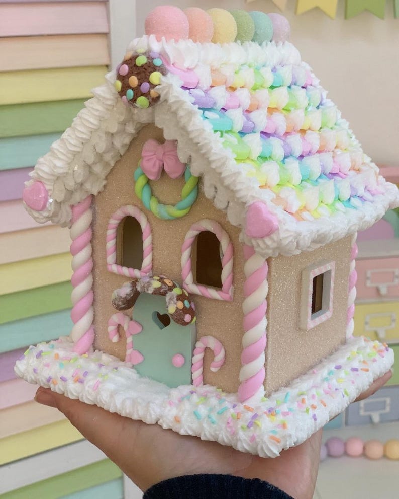 OOAK gingerbread lantern, pastel christmas village decor, handmade gingerbread house, collectable christmas Bild 11