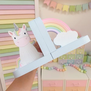 unicorn bookends, rainbow bookends, unicorn decor, unicorn decoration, rainbows and unicorns, unicorn gift, childrens bookends