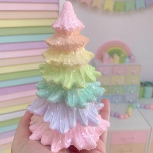 Rainbow Christmas tree, Pastel glitter tree, candycore christmas decor, Whimsical christmas ornament, Dopamine decor