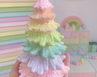 Rainbow Christmas tree, Pastel glitter tree, candycore christmas decor, Whimsical christmas ornament, Dopamine decor