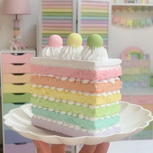 Fake cake slice, fake cake, fake bakes, faux cake, candy party, candy theme, rainbow cake, cake decoration