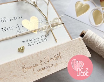 Kartenhalter Hochzeit, personalisiert, Holz, 5 Schriften