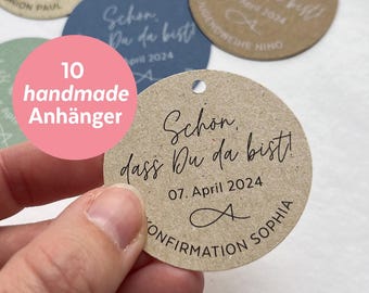 Anhänger Konfirmation/Kommunion, Schön dass du da bist, personalisiert, 10er Set