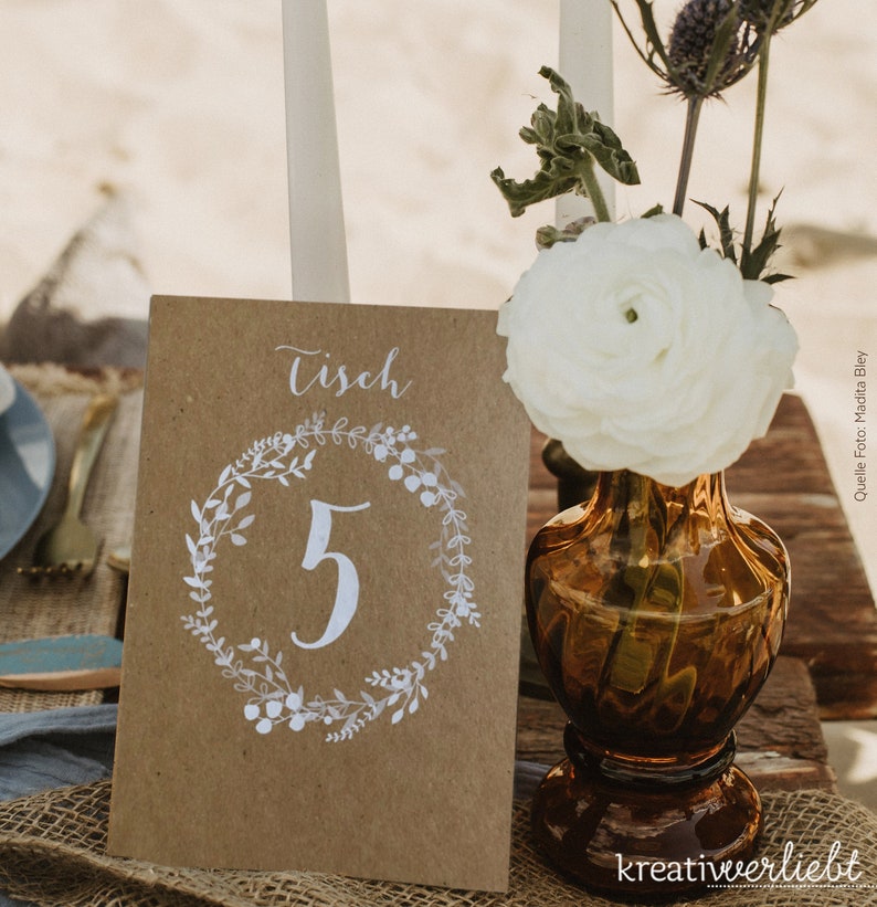 Tischnummern Hochzeit, Vintage, 2 Formate, 6 Farben bild 4