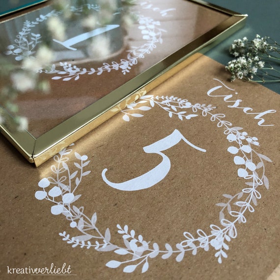Tischnummern Hochzeit, Vintage, 2 Formate, 6 Farben