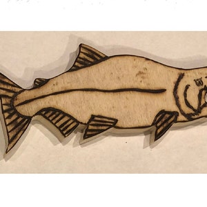 Etched Alaskan Wood Salmon Ornament: Rustic Fish Decoration