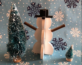 Wooden Christmas Snowman Home Decor, Xmas Wood Snowman Ornament, Unique Snowman Decorations, Wooden Snowman Family