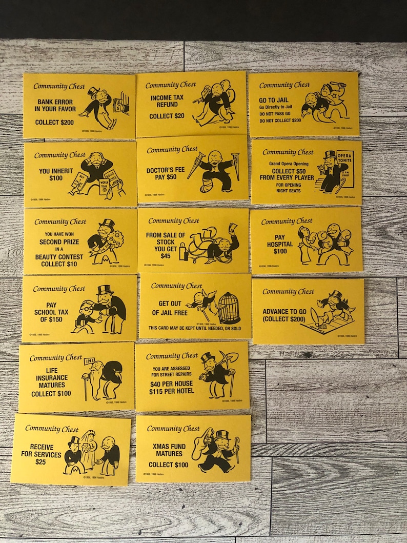 Monopoly Community Chest and Chance Cards, Monopoly Board Game Replace