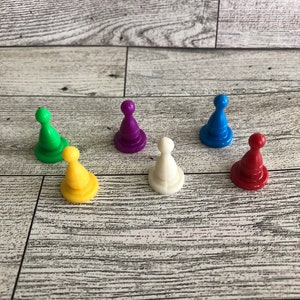Set of 6 Clue Suspect Tokens, Game Moving Pieces, 6 Game Tokens, Clue Board Game Pieces, Plastic Game Pieces Clue, Clue Replacement Token