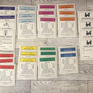 Sie wählen Monopoly Deed Karten, Monopoly Titel Deed Karten, Sie wählen Monopoly Karten, Sie wählen Vintage Monopoly Spielsteine