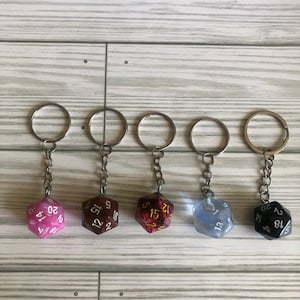 Role Playing Gamer Gear D20 Key Chain, Dungeons and Dragons Dice Keychain, D20 Dice  Zipper pull, Keychain and Custom Gamer RPG Dice