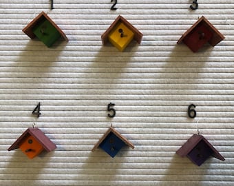 Handmade Miniature Birdhouse Ornament: Painted Wood Christmas Decor