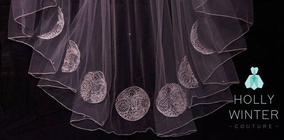 This Is Not A Phase: phases of the moon chapel veil in ivory and silver –  Holly Winter Couture