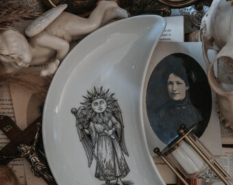 Ceramic moon shaped plate- Goddess of the Sun