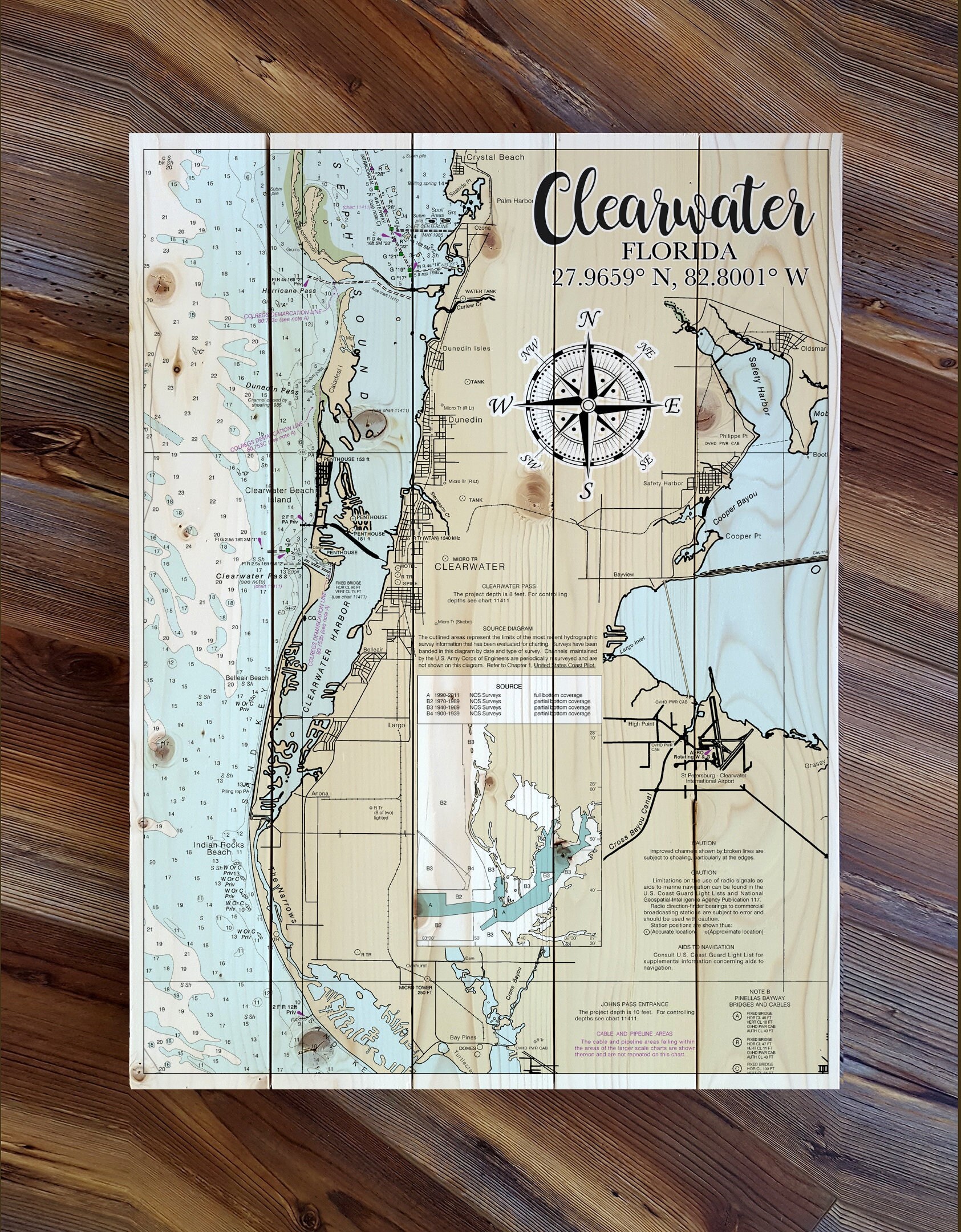 Clearwater FL Wood Wall Hanging Map Signs Etsy