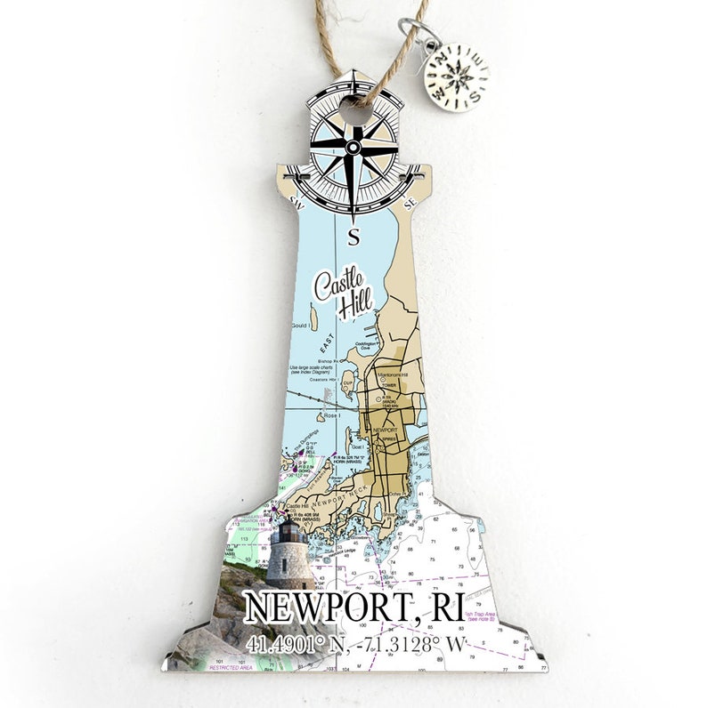 Newport, RI Castle Hill Lighthouse Shaped Wood Map Ornament Etsy