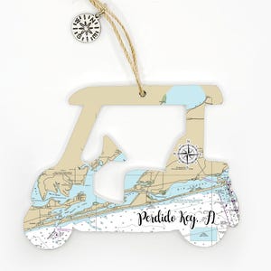 Perdido Key, FL Golf Cart Shaped Wood Map Ornament