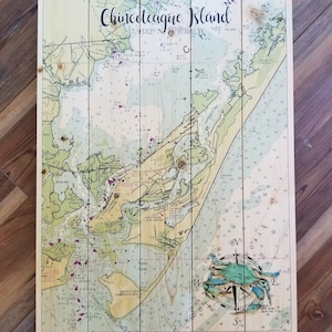 Pallet Style Chincoteague Island with Large Blue Crab in the Compass Rose