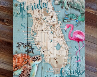 Florida Life Wood Wall Hanging Map Signs