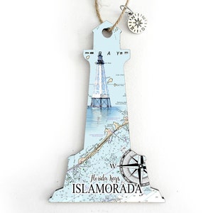 Islamorada, FL Lighthouse Shaped Wood Map Ornament
