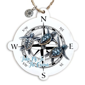 Take me to the Ocean with trio of baby turtles Compass Ornament