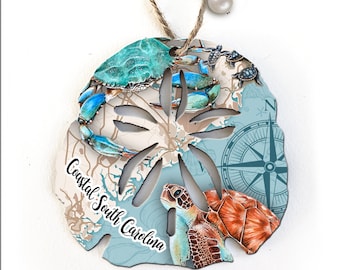 Coastal South Carolina Sand Dollar Shaped Wood Ornament