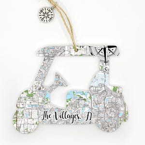 The Villages, FL Golf Cart Shaped Wood Map Ornament