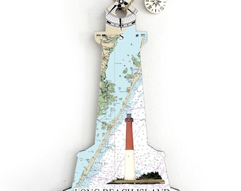 Long Beach Island, NJ Lighthouse Shaped Wood Map Ornament