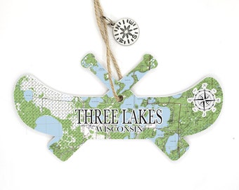 Three Lakes, WI Canoe Wood Ornament