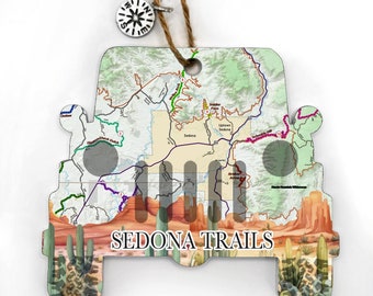 Sedona Trails, AZ All Terrain Vehicle Shaped Custom Double Sided Wood/Map Ornament