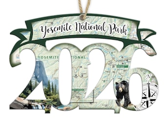 Yosemite National Park Custom YEAR Shaped Wood Map Ornament