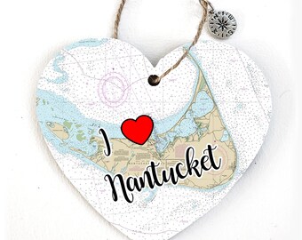 Nantucket, MA Shaped Wood Map Ornaments-Various Shapes