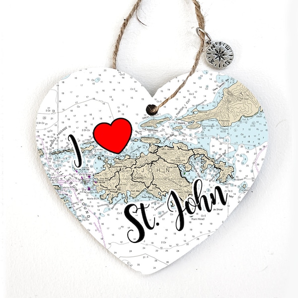 I love St. John, USVI Map Ornament