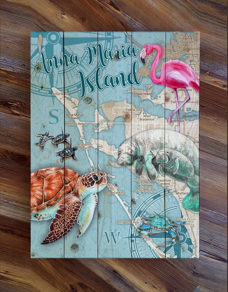 Anna Maria Island FL Wood Wall Hanging Maps Etsy