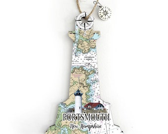 Portsmouth, NH Shaped Wood Map Ornament-Various Shapes