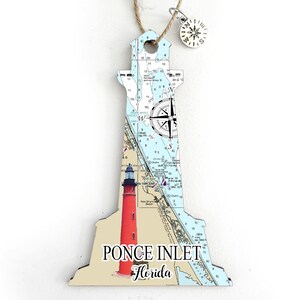 Ponce Inlet, FL Lighthouse Shaped Wood Map Ornament