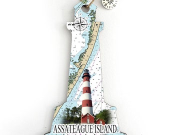 Assateague Island, MD Custom Lighthouse Wood Map Ornament