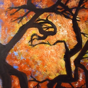Autumn Leaves Abstract Original Painting, Fall  Scenery Artwork, Autumn Home Decor, Fall Foliage
