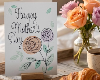 Happy Mother's Day Embroidered A7 Card - In the Hoop Machine Embroidery Design