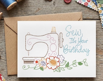 Sew, It's Your Birthday Embroidered A7 Card - In the Hoop Machine Embroidery Design