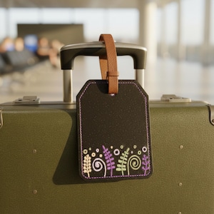 Luggage Tag: Flower Border with Clear Back ID Pocket - Machine Embroidery Digital Download