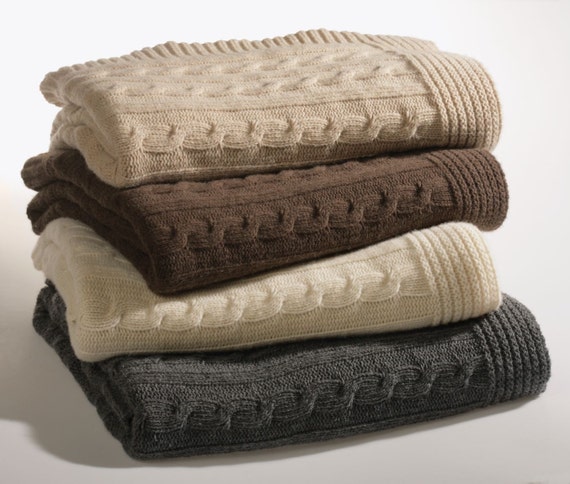 KNITTED Queen Size Winter Bed Blanket Cashmere and wool with