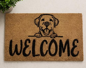 Personalized Dog Doormat | Hand-Painted Coir Welcome Mat | Custom Pet Entryway